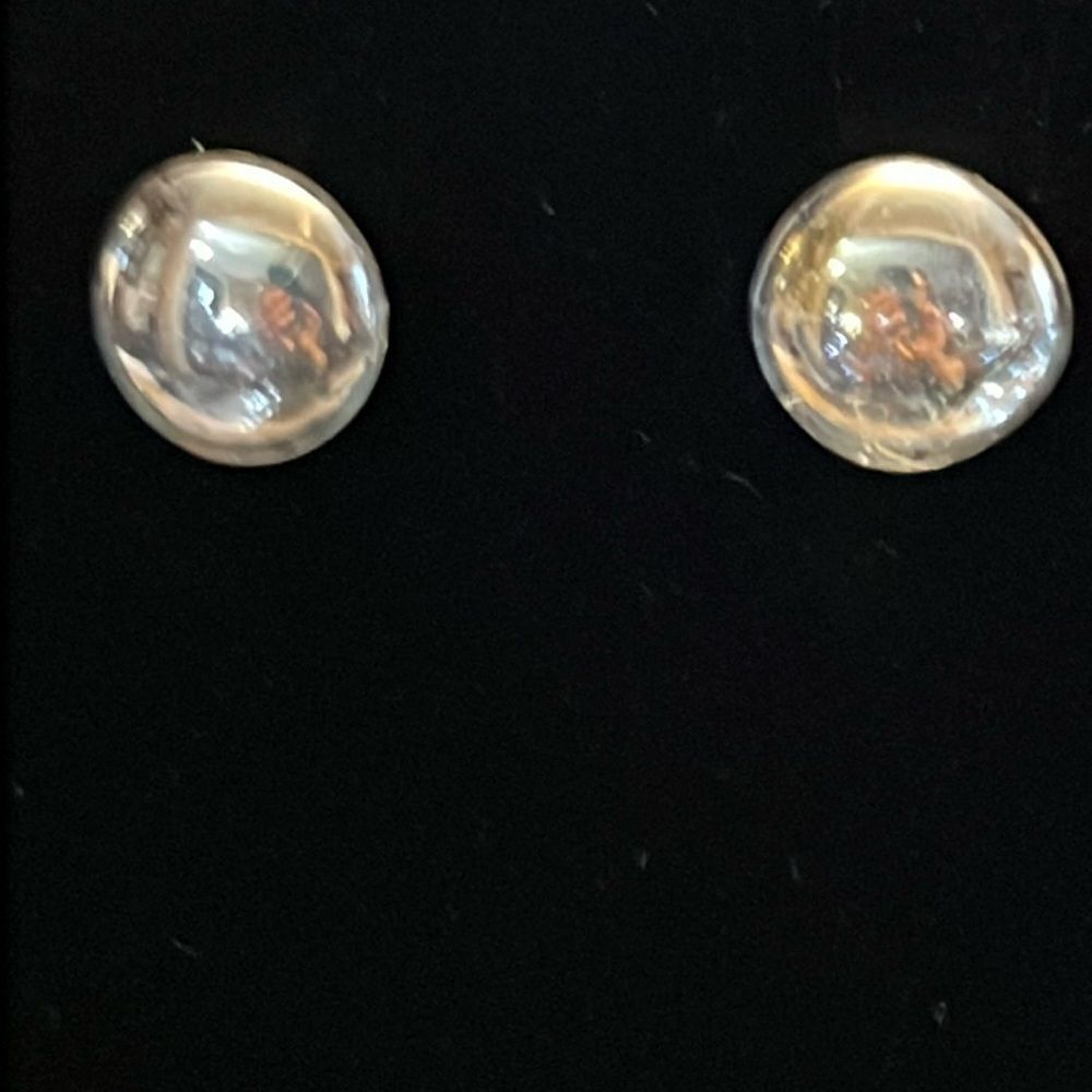 Handcrafted iridescent glass earrings on stainless steel hyperallergenic post.